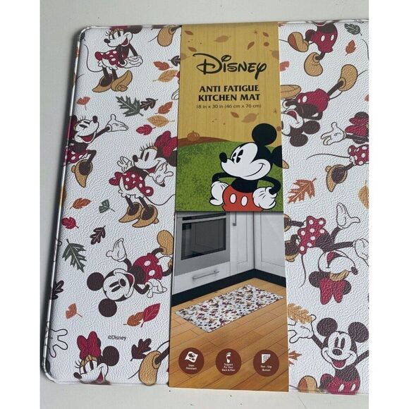 Disney Mickey & Minnie Mouse Anti Fatigue Kitchen Mat Autumn Fall Leaves 18x30” - Picture 2 of 10